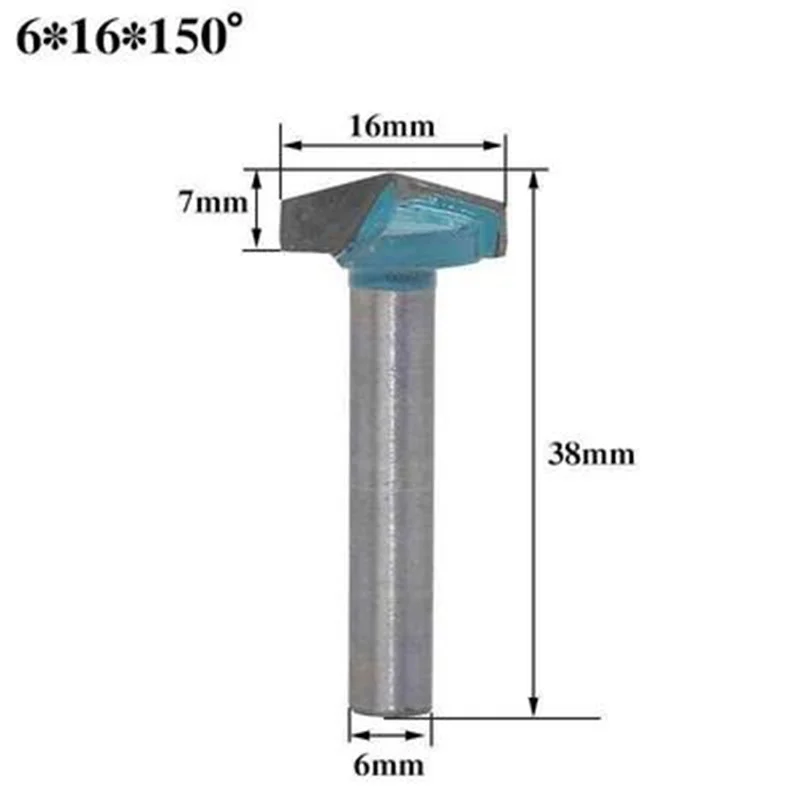 6x16x150° Woodworking trimming machine chamfering drill bit trimming head 45 degrees chamfering trimmer V-head tungsten steel