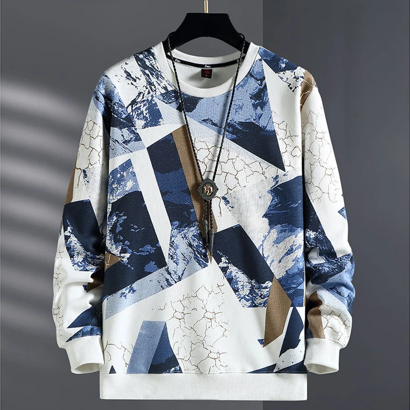 Autumn Winter Fleece Sweatshirts Men Plus Szie 9XL 10XL Sweatshirt Fashion Hip Hop Geometric Graffiti Pullover Male Baggy Tops