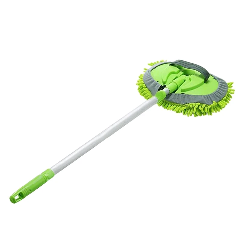 

2 in 1 Car Wash Mop Mitt with Long Handle, Chenille Microfiber Car Wash Dust Brush Extension Pole 24-46In, Scratch Cleaning Tool