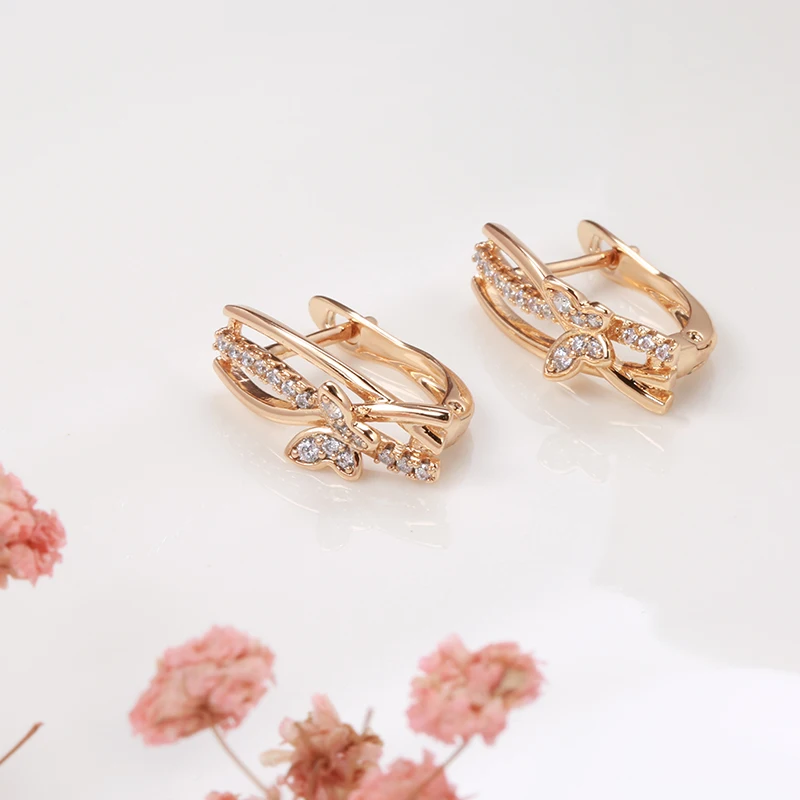 SYOUJYO Shining Butterfly Zircon Earrings Ring Sets For Women 585 Rose Gold Bride Wedding Jewelry Sets Romantic Gift For Girl