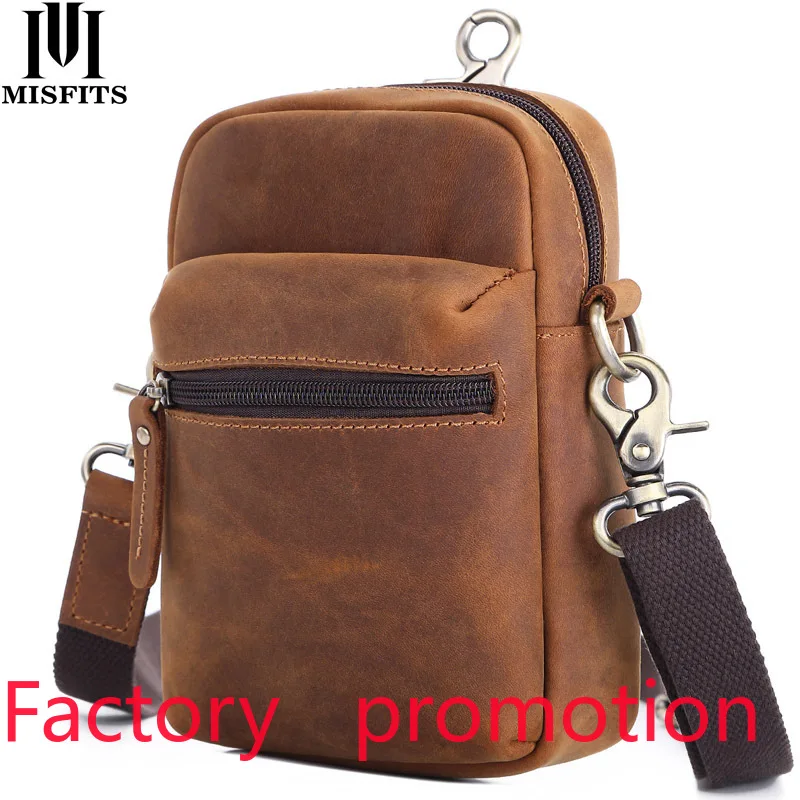 Crazy Horse Leather Mobile Phone Waist Bag Multifunctional Men's Leather Single-Shoulder Bag over-the-Shoulder Bag