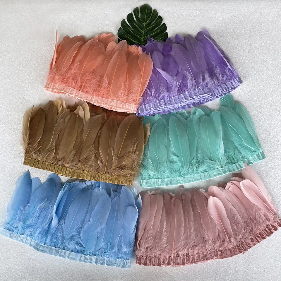 Goose Feather Ribbon Dyed Various Swan Feathers Trim  2 meters/pc Plumes Fringe for Crafts DIY Dress Sewing Accessories