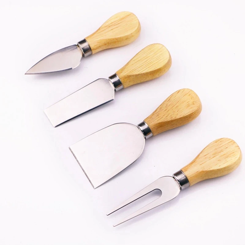 (4pcs) Wooden Handle Cheese Knives Set Cheese Knife Slicer Cutter Useful Cooking Tools Box