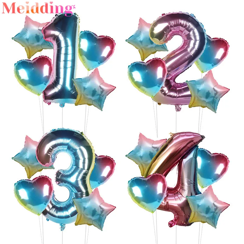 Globos de aluminio de arcoíris para niños, 1, 2, 3, 4, 5, 6, 7, 8, 9 años, decoraciones para fiesta de cumpleaños, Globos para Baby Shower, 5 uds.