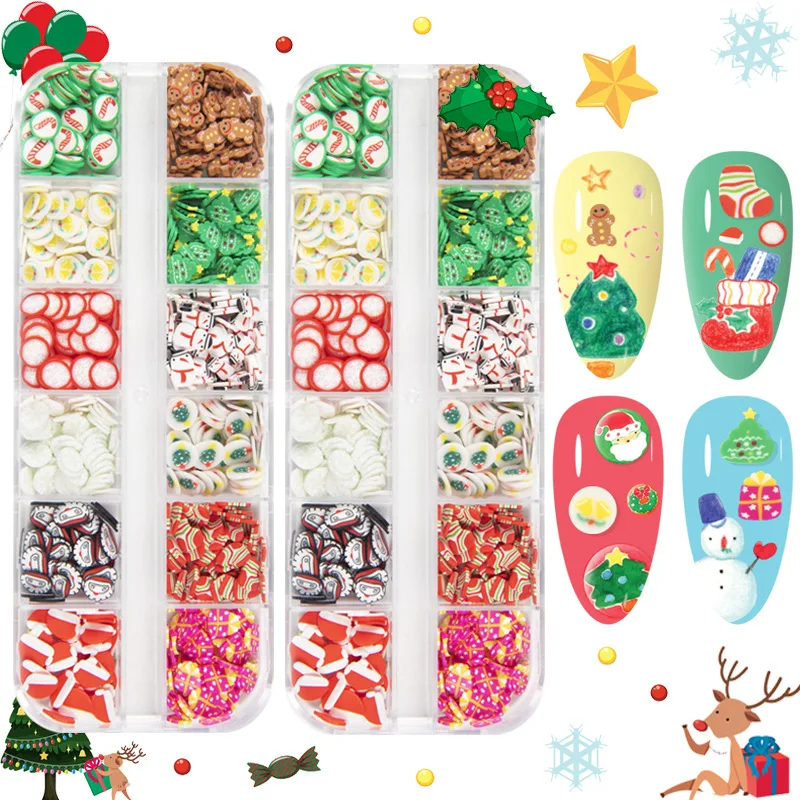 

Xmas Series Nail Stickers Cartoon Christmas Tree Santa Gingerbread Man Crystal Mud Filled Soft Clay