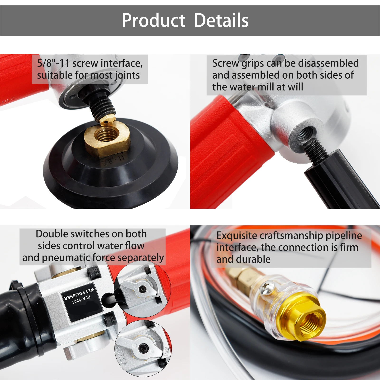 Imagem -05 - Moedor de ar Polegada ar Pedra Molhada Polisher 5500 Rpm com Exaustão Traseira Pneumática Pneumática Polisher de Pedra
