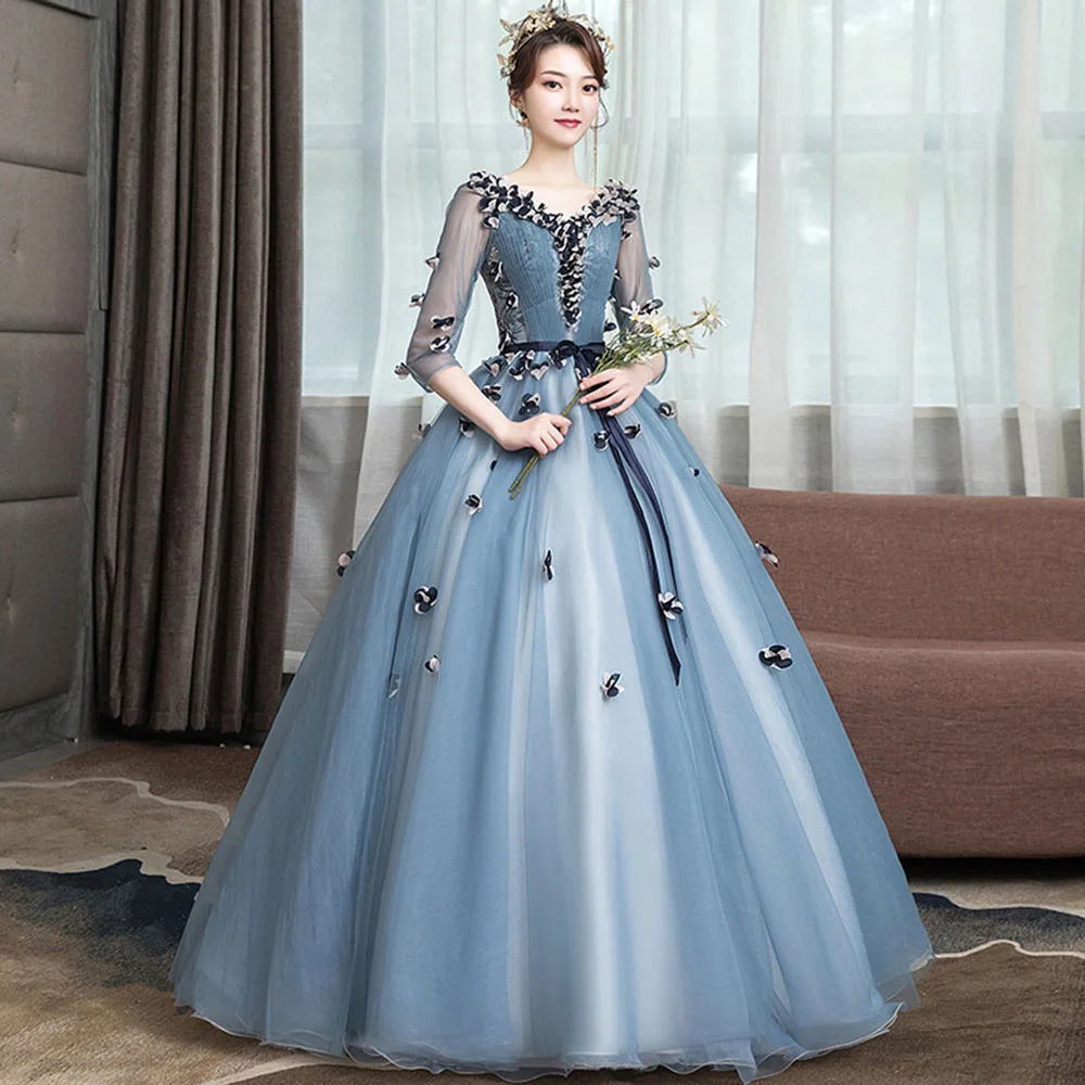 Bầu Quinceanera ĐẦM ĐÔI VNECK Bướm Sang Trọng Quần Sịp Đùi Thông Hơi Có Hoa