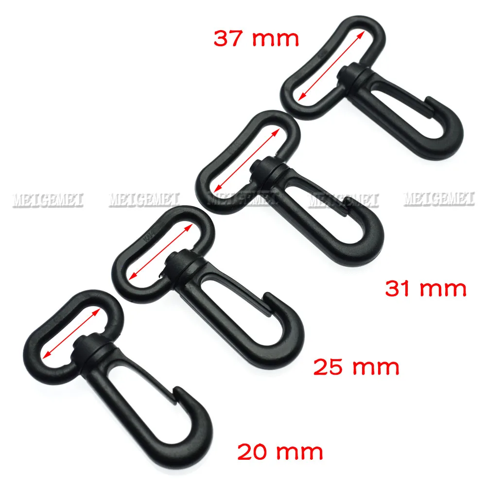 5pcs Plastic Snap Hooks Rotary Swivel Backpack Buckles Strap buckle Webbing 20mm 25mm 31mm 38mm Backpack accessories Black