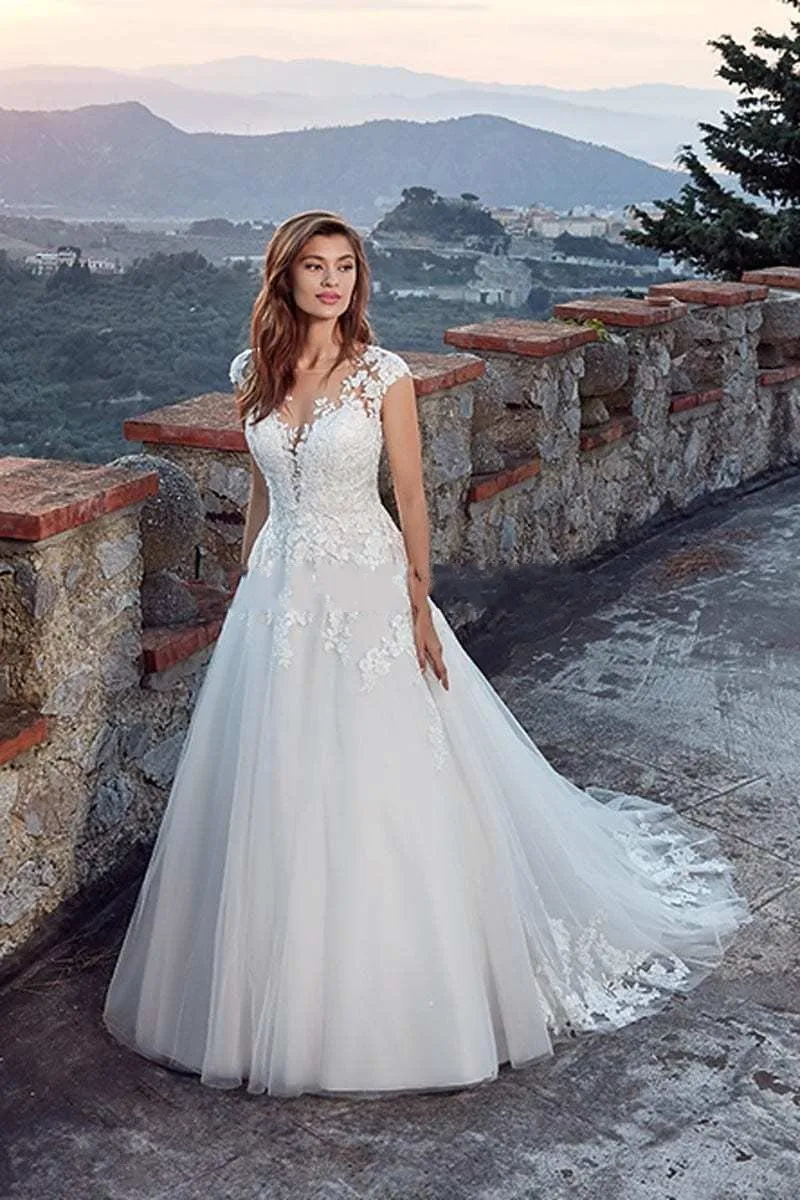 Robe de mariée Vintage en dentelle, avec des appliques en dentelle, coupe trapèze, manches Scoop, boutons au dos, style Boho, 2020