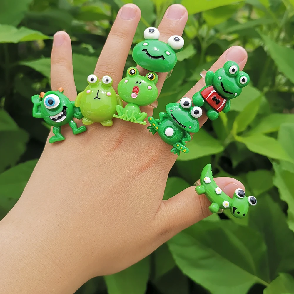 Lost Lady New Green Cartoon Frog Resin Rings Novelty Cute Rings for Girls Women Jewelry Children Gifts Accessories