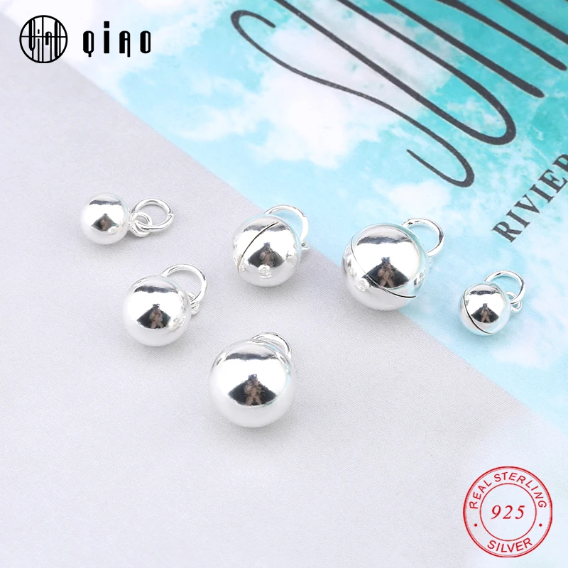 One Piece 6mm 8mm 10mm 925 Sterling Silver Ring Bells Round Ball Pendant for Necklace&Bracelet DIY Jewelry Findings Accessories