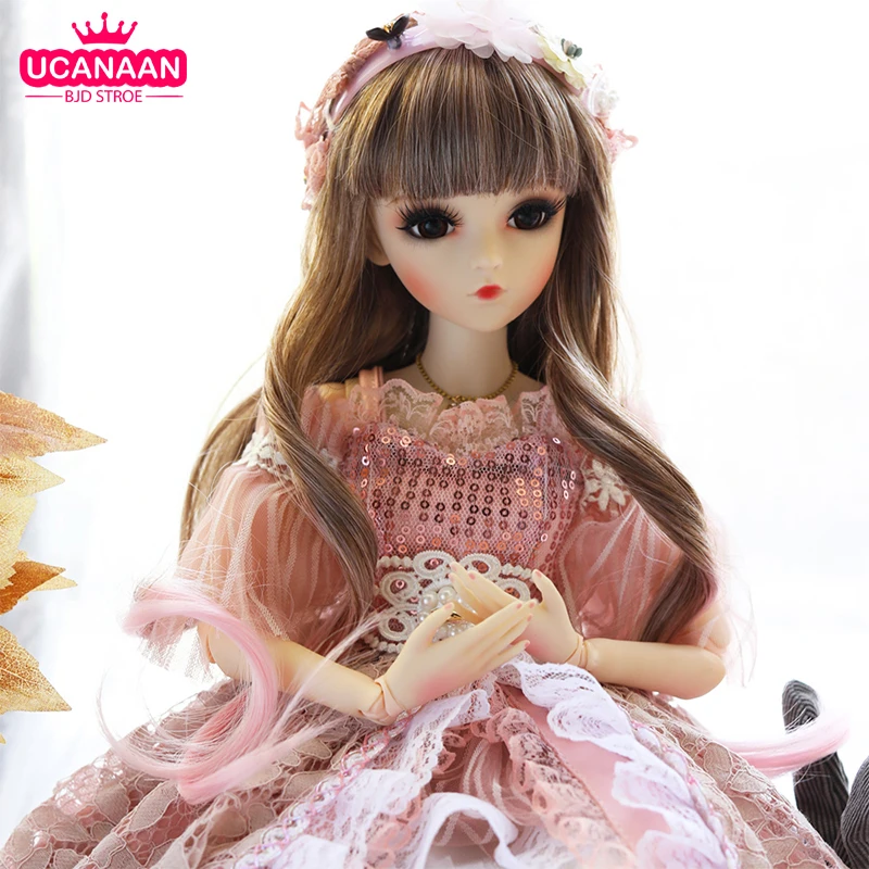 UCanaan 1/3 18 Ball Joints Doll 60CM BJD Dolls Palace Style With Full Outfits Wig Dress Shoes Makeup Toys For Girls Collection