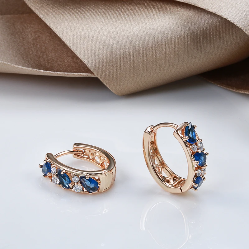 Kinel Luxury Drop Blue Natural Zircon Earrings For Women Fashion 585 Rose Gold Color Earring Fine Daily Jewelry Christmas Gifts