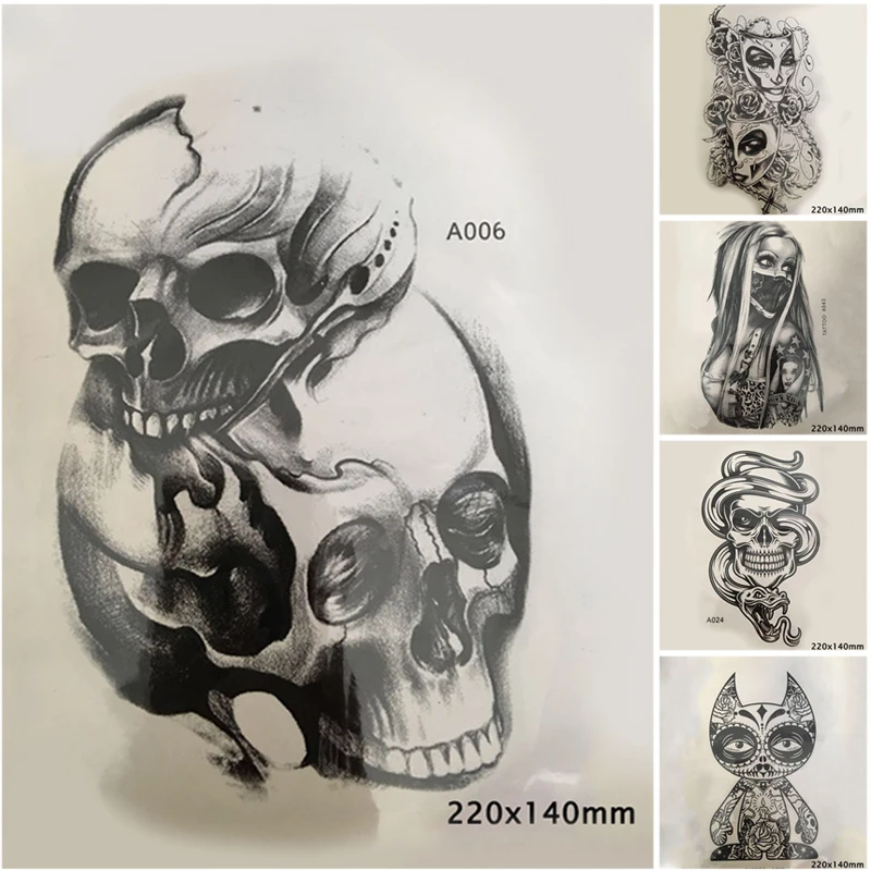 

DIY Waterproof Temporary Tattoo Sticker Disposable Cool Punk Skull Pattern Tattoo Arm Body Art Large Fake Sleeve Shoulder Tattoo