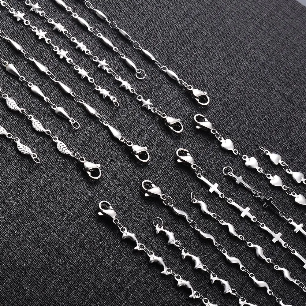 1Pc Length 18cm-100cm Stainless Steel Long Chain Necklaces For Women Silver Color Heart Cross Necklace Ladies Fashion Jewelry