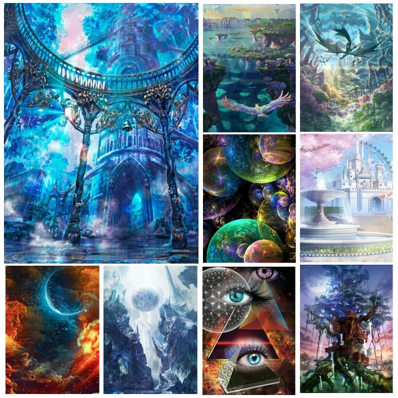 5D DIY Landscape Diamond Painting Mosaic Embroidery Full Round Drill Fantasy Atarry Sky World Floating Island Picture Home Decor