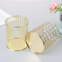 Pen Holder Desktop Office School Storage Case Metal Gold Rose Gold Box Desk Pen Pencil Organizer Home Decor Makeup Storage