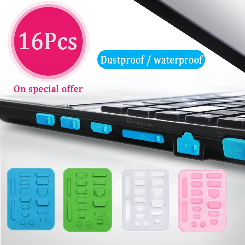 16pcs/Set Silicone Anti Dust Plug Cover Stopper Dust Plug Laptop Dustproof USB Port HDMI RJ45 Interface Waterproof Cover Plug