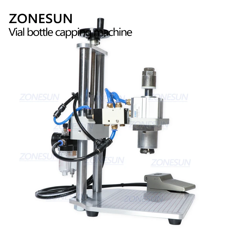 ZONESUN Pneumatic Oral Liquid Penicillin Antibiotic Injectable Bottle Capper Aluminum Plastic Glass Vial Crimper Capping Machine