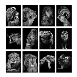 DIY 5D Black White Animal Lion Couple Embroidery Diamond Painting Mosaic Rhinestone Drill Cross Stitch Kits Handmade Home Decor