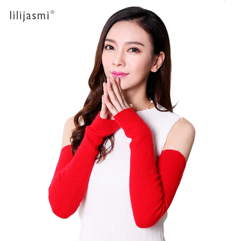 Mink Cashmere Arm Warmer Women Winter 40 50 60cm Long Gloves Without Thumb Hole Raccoon Y2k Warm Furry Sleeves Exposed Finger