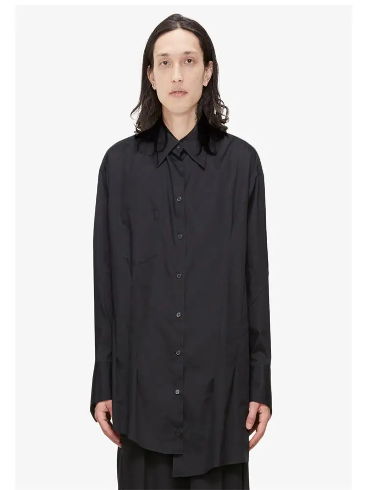 Men's New Classic Simple Irregular Design Loose Japanese Black And White Niche Designer Leisure Large Size Long Shirt