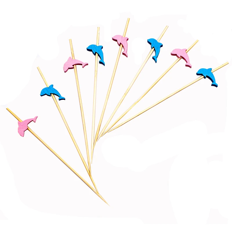 100Pcs Disposable Dolphin Bamboo Picks Food Forks Fruit Cocktail Handmade Toothpicks Picnic Party Supplies Table Decoration