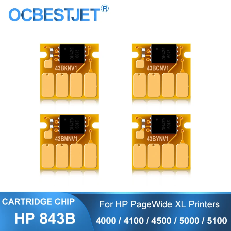 

4 Pieces For HP 843 843B New Upgrade Ink Cartridge Chip For HP PageWide XL 4000 4100 4500 5000 5100 Printer One Time Use Chips