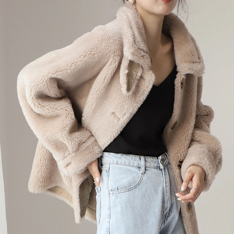 

Real Sheep Shearling Fur Korean Jackets 2020 Autumn Winter Jacket Women Lamb Fur Wool Coat Female Jacket Abrigo Mujer MY