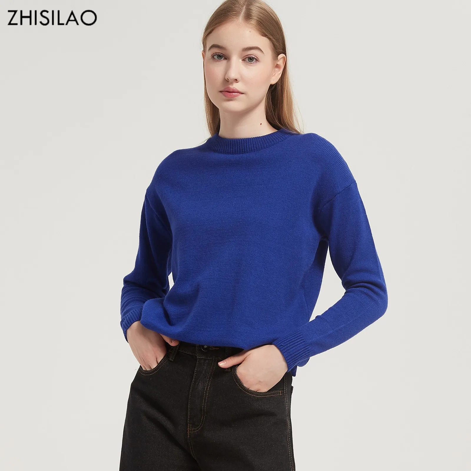 ZHISILAO New Knitted Sweater Women Solid Basic Loose O-neck Long Sleeve Pullover Sweater Autumn Winter 2021 Tops