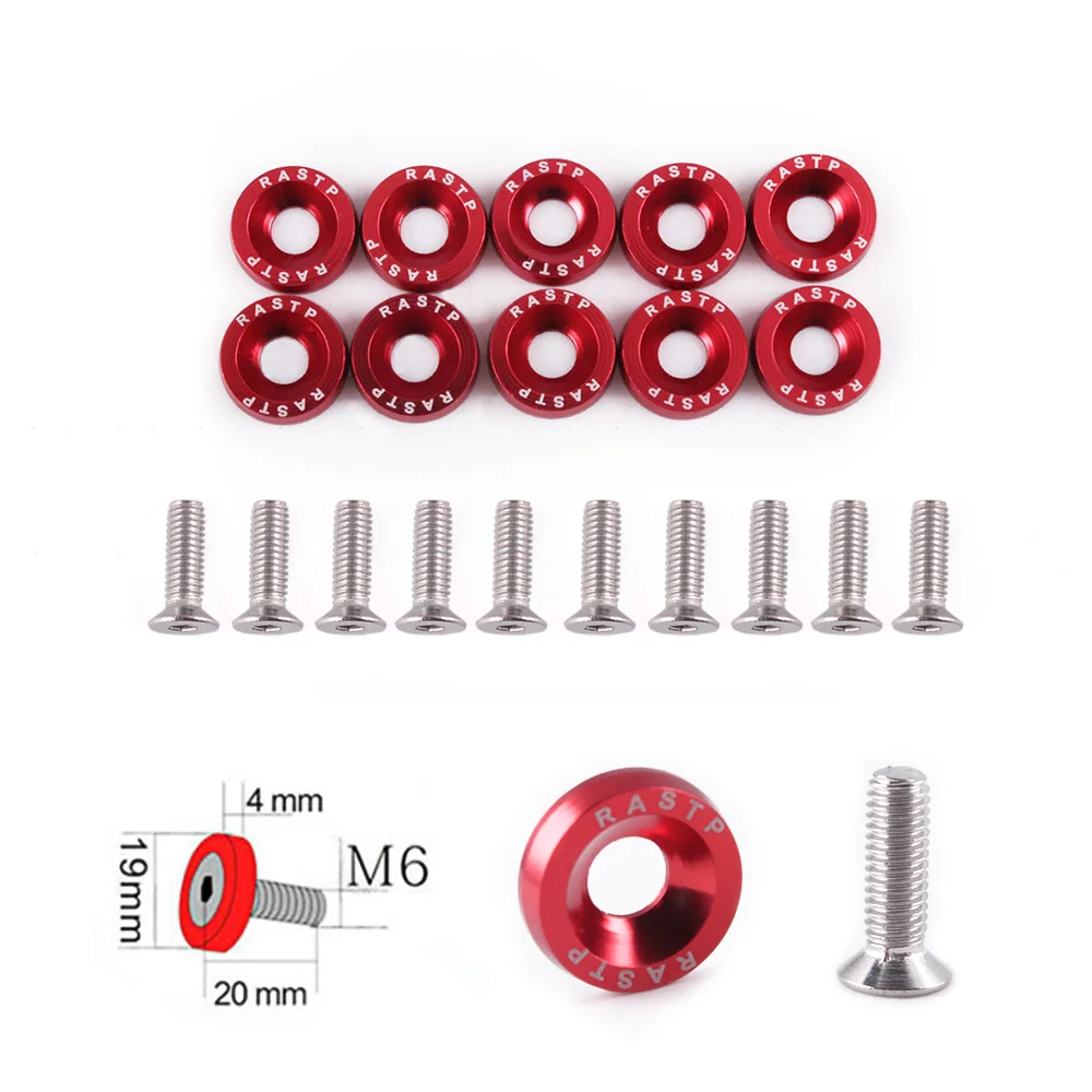 RASTP-JDM Style 10pcs Fender Washers  Aluminum Washers And M6 Bolt for Honda Civic Integra RSX EK EG DC Car Screws RS-QRF002-TP