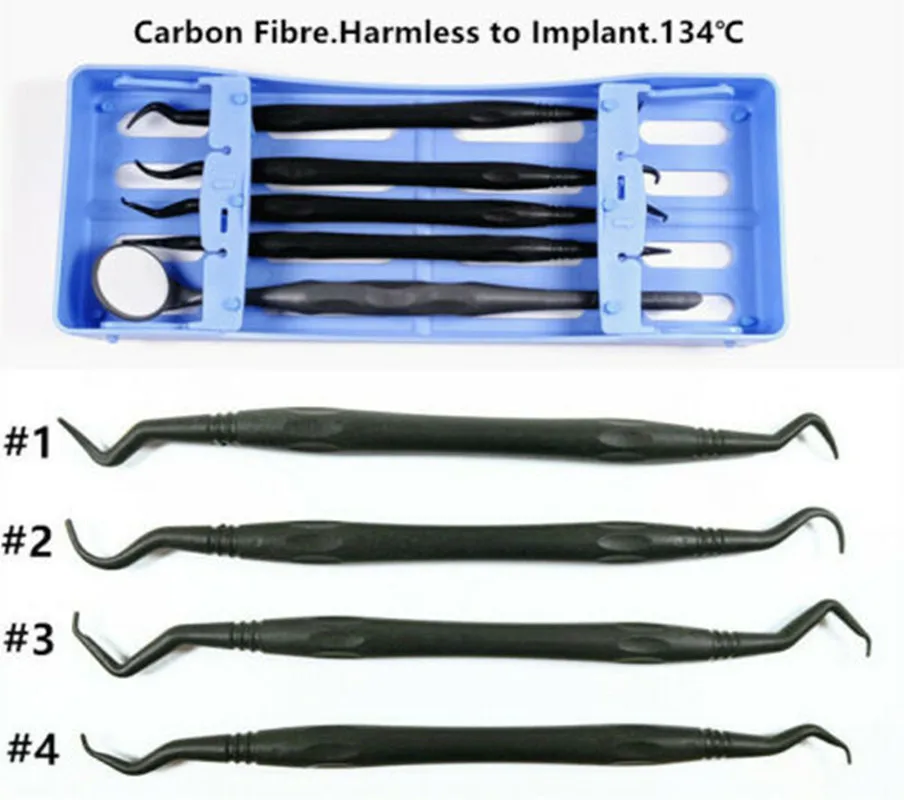 

Blue Set Dental Carbon Fiber Implant Scaler Curettes Scaling Tip Tooth Scraper with Mouth Mirror