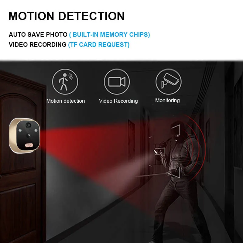 New Video Peephole Door Viewer Motion Detection Electronic Ring Doorbell Camera Video-eye Security Auto Photo Li-Battery