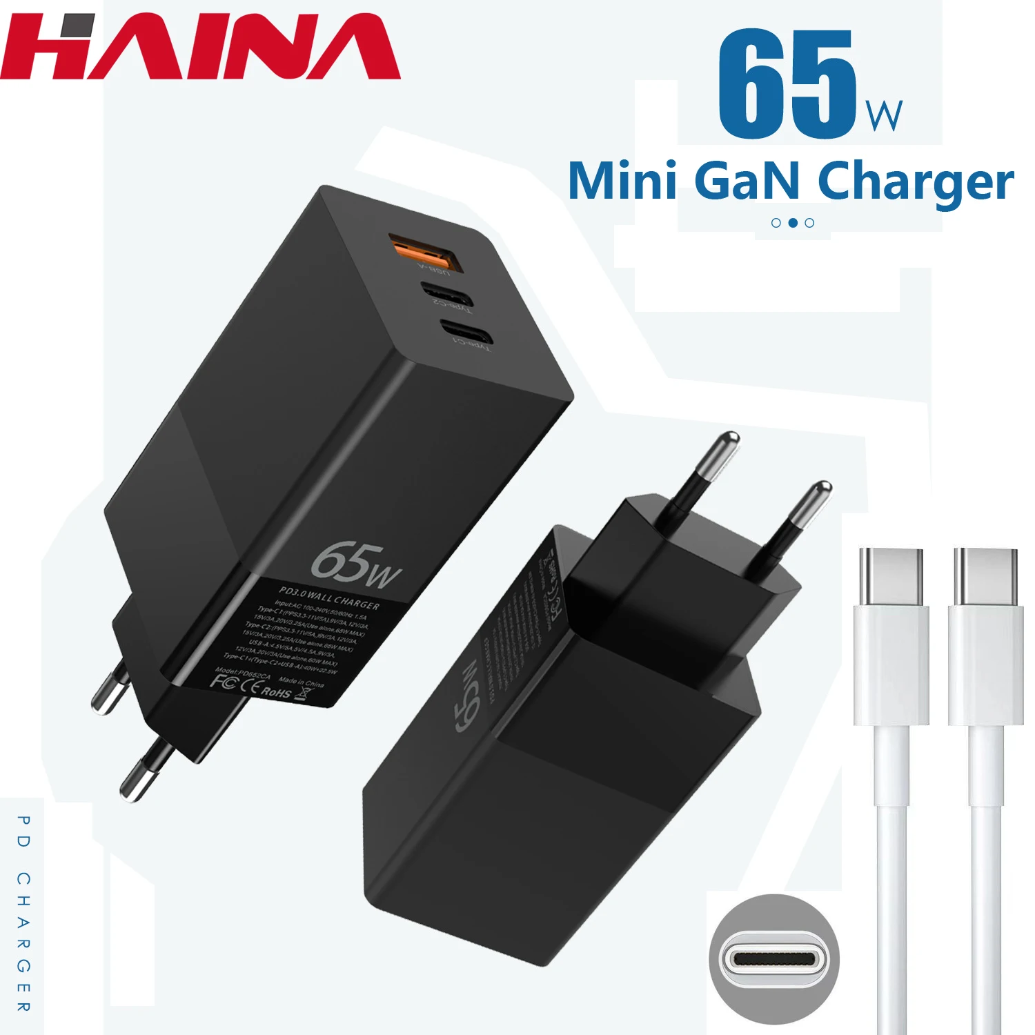 

GaN 65W wall Charger Type C Charger adapter laptops QC4.0 QC PD3.0 PD USB C Type C Fast Charger For iPhone 12 Pro Max Macbook