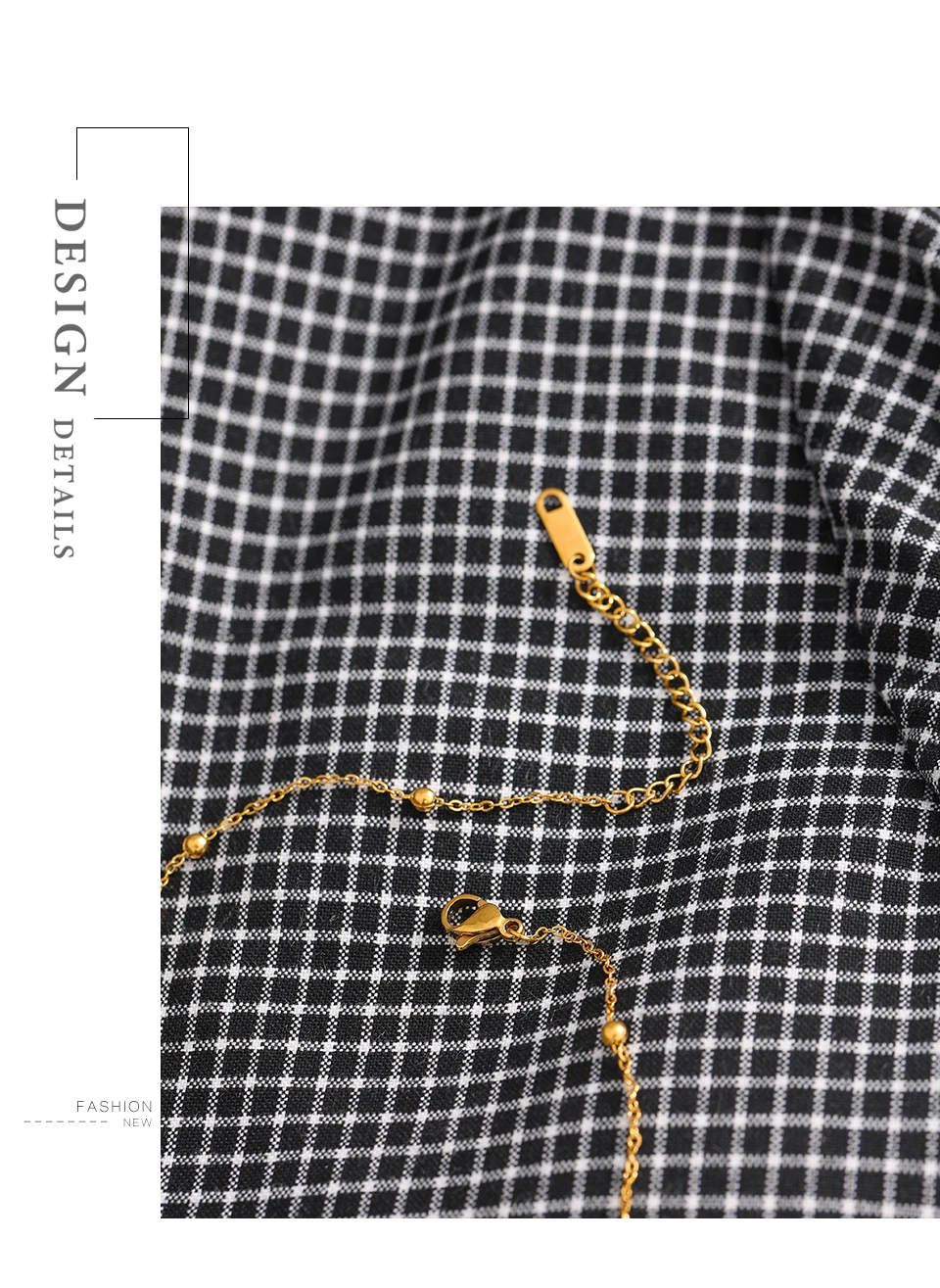 Yhpup Halskette mit langem Anhänger aus Edelstahlperlen, minimalistisch, 18K PVD-beschichtet, Metallkragen, Modeschmuck, Bangkok Parti-Geschenk – Detail 7