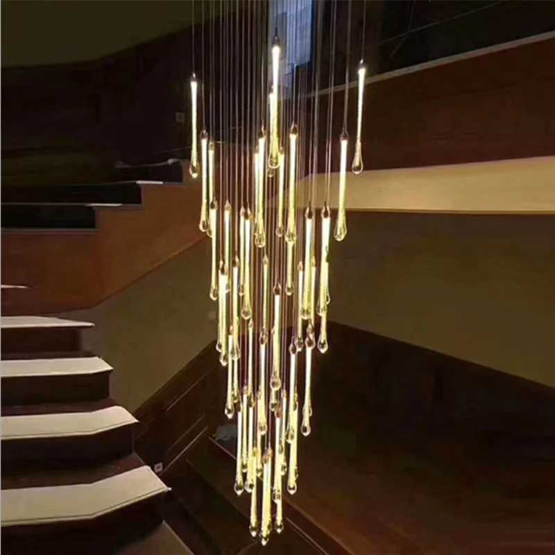 

Allure Suspension Lamp Gold Water drop chandelier crystals light Creative European-style LED Indoor Restaurant stair chandelier