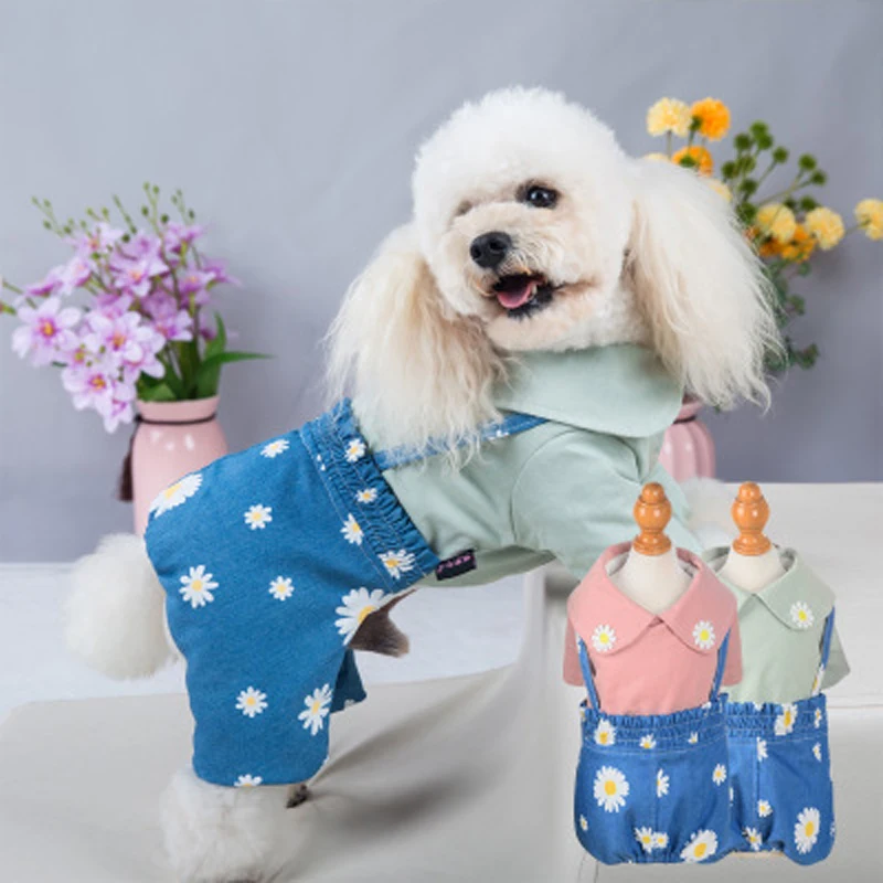 2020 New Winter Dog Coat Warm Comfortable Teddy Denim Clothes Small Flower Pets Cat Overalls Four-legged Clothing S-2XL