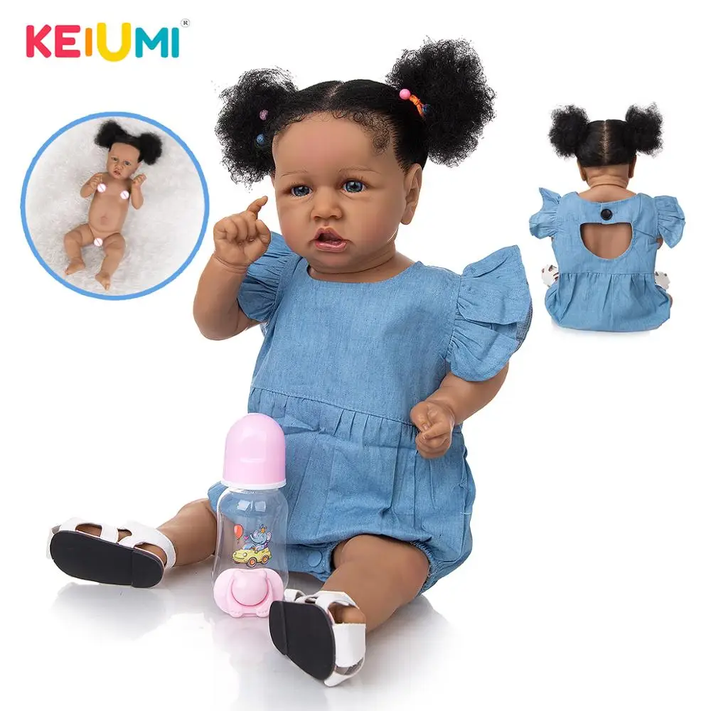 KEIUMI 57 CM Full Body Silicone Reborn Toddler Baby Dolls Lifelike Black Skin Bebe Doll Waterproof Bath Toy For Grils Gift