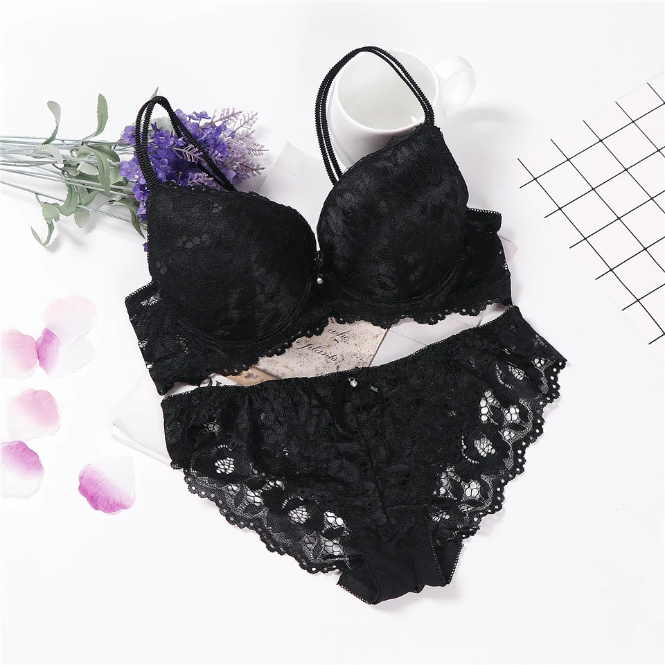 섹시한 란제리 세트 속옷 여자는 Lenceria Mujer Femme Underwire Langerie Girl Bralette 브래지어와 팬티 Feminina 레이스 브래지어를 밀어