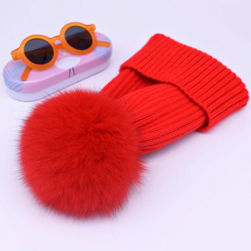 Winter spring wool Hat Knitted Skullies Casual Women hat Natural fox Fur Pompom Hats