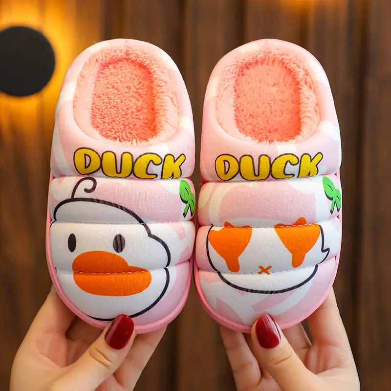 2022 Cotton Children Slippers Autumn Winter Non-Slip Warm Thick Kids Cute Duck Fluffy Slippers Comfort Home Indoor Furry Shoes