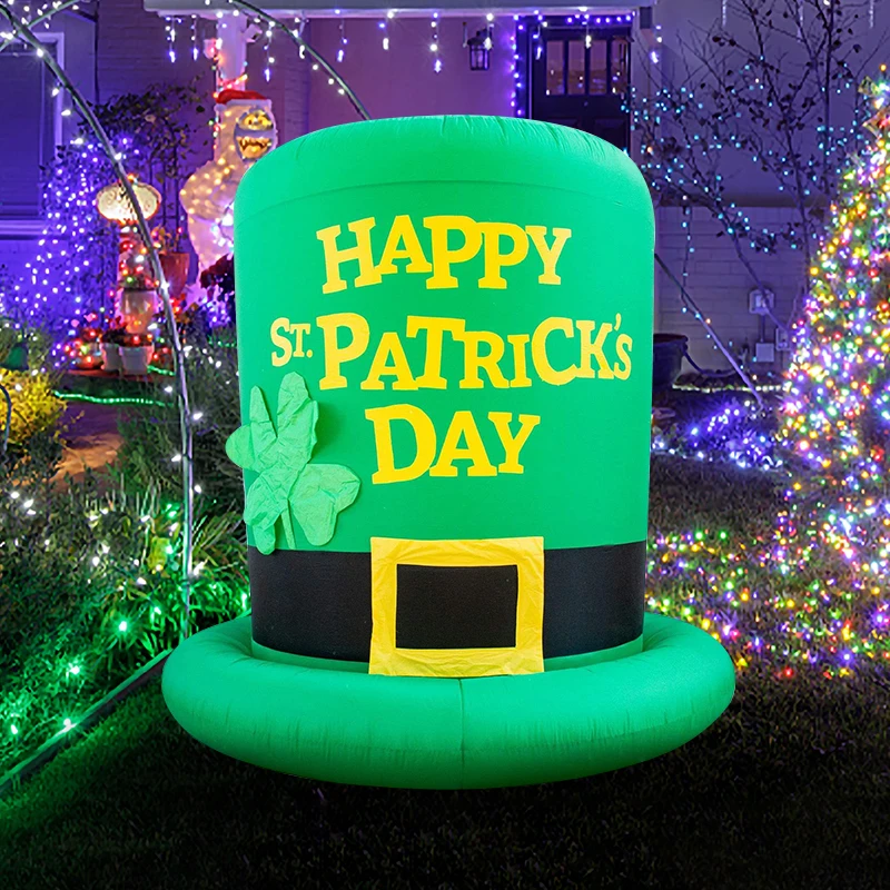 

St. Patrick's Day Hat Inflatable Leprechaun Green Satin Top Hat Inflatable Happy St. Patrick's Day Decoration Party Holiday Lawn