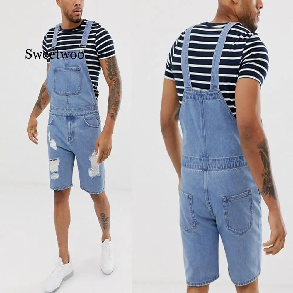 2020 New Mens Casual Retro Denim Bib Overall Shorts Pants Summer Autumn Solid Jeans Jumpsuit For Male Rompers