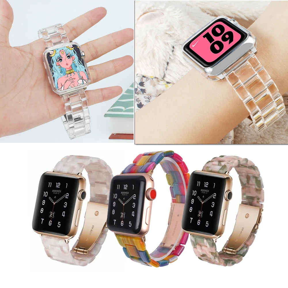 

Transparent Resin Strap Band for Apple Watch iWatch Series 10 se 987654321 Ultra smart Watch 49 46 45 44 42 41 38 40mm