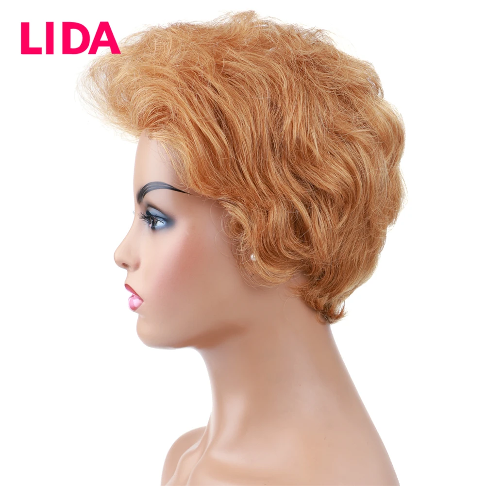 Lida Brazilian Human Hair Natural Wavy Short Women Wig Machine Made130% Density Non-Remy wigs Average Size