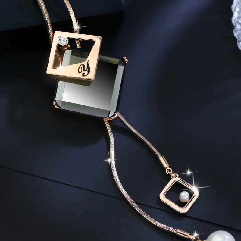 Crystal Geometric Necklaces & Pendants For Women Collier Femme Fashion Long Statement Necklace Accessories Sweater Chain Jewelry