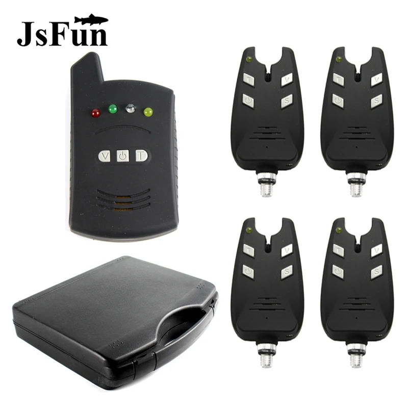 

Wireless Fishing Bite Alarm 4*Receiver+1*Indicator Sensitivity Alert Set Carp Fishing Tackle with Zippered Box PJ228