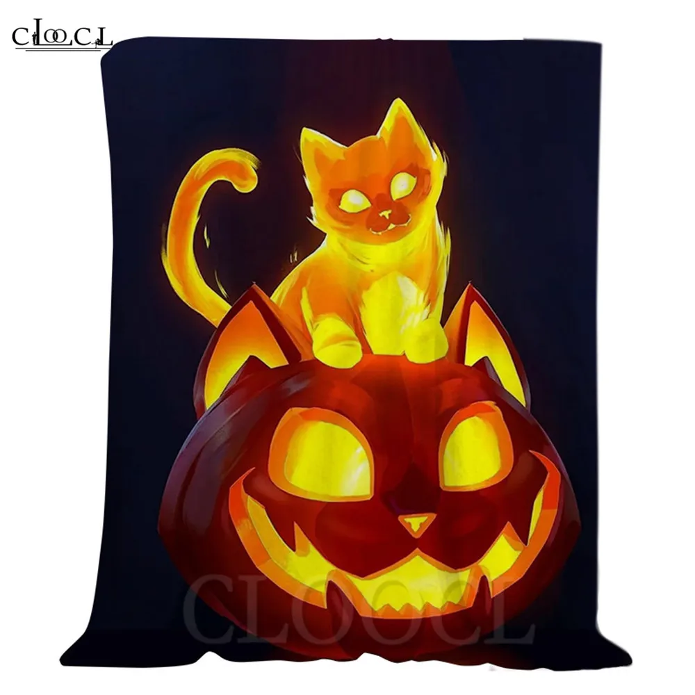 HX Halloween  Flannel Blankets Pumpkin Witch Printed Plush Quilt Halloween Blanket Festival Party Gifts For Boys Girls