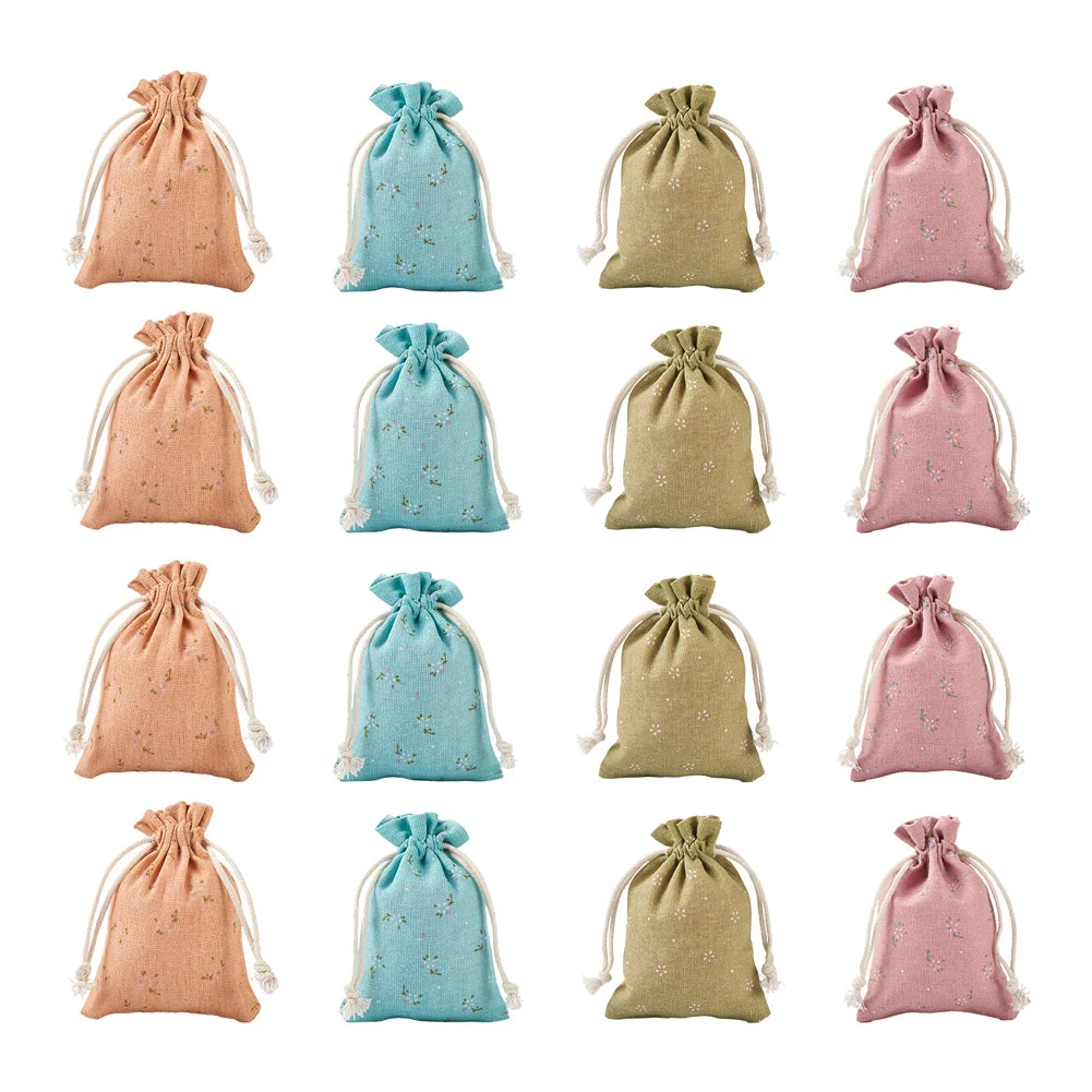 36~40pcs Polycotton Burlap Packing Pouches Drawstring Bags For Valentine's Day Jewelry Present Favor Candy Packaging Display Bag