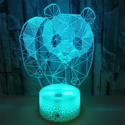 3D Panda LED Novelty Light, питание от батареи, питание от USB, прикроватная Ночная лампа, внутренняя отделка, спальня, фойе, 7 цветов